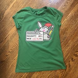 Happy Bunny Christmas Tee Shirt in green - Y2K Sz 11/13 L Juniors  