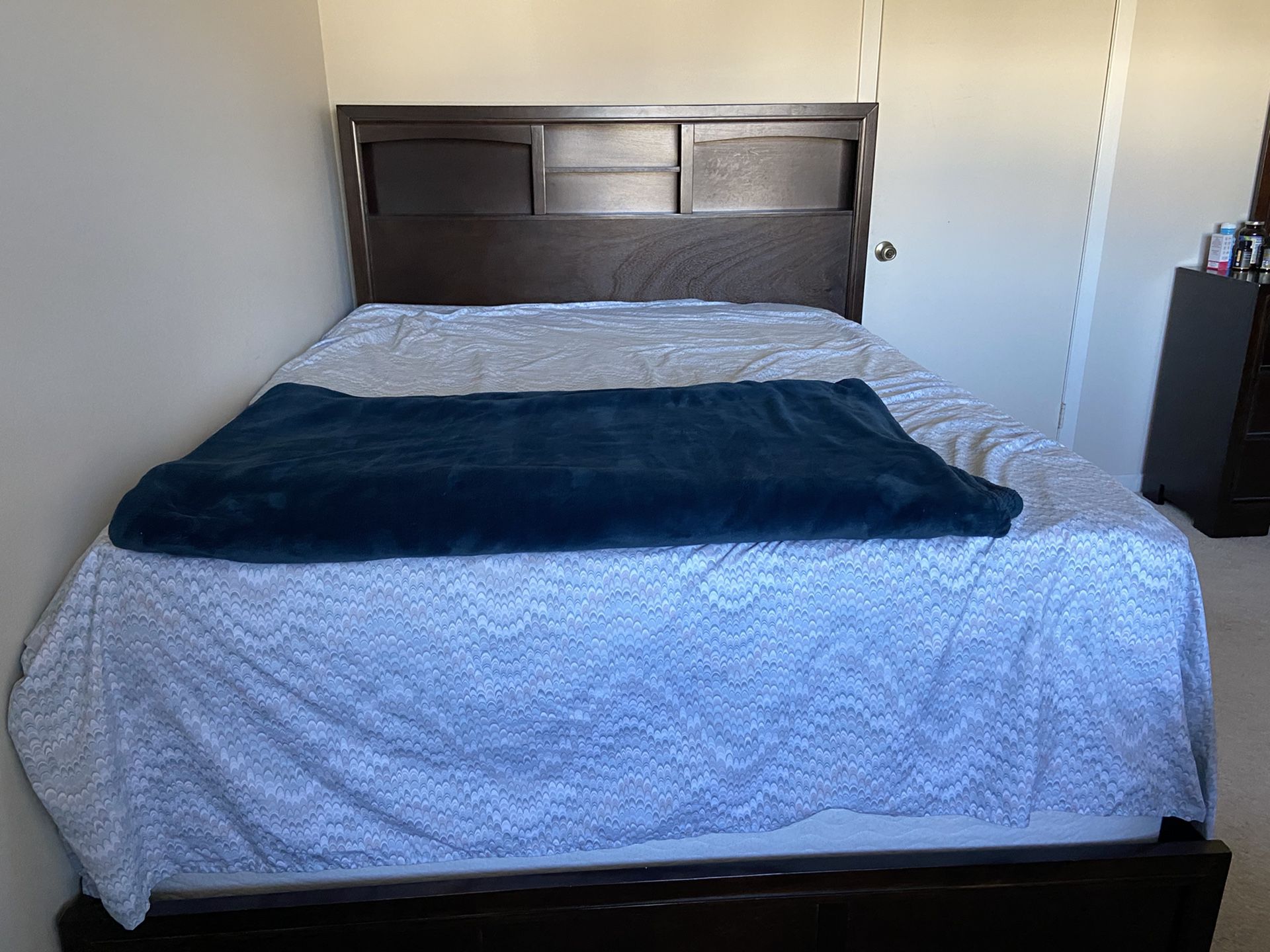 Rarely used wooden queen size bed frame!!