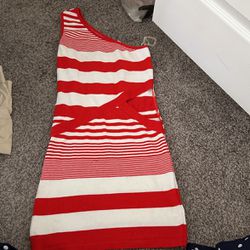 Red And White Striped Cut Out Dress