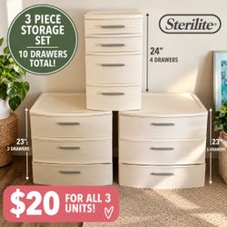 Sterilite 3-Piece Storage Drawer Set – 10 Drawers Total – $20