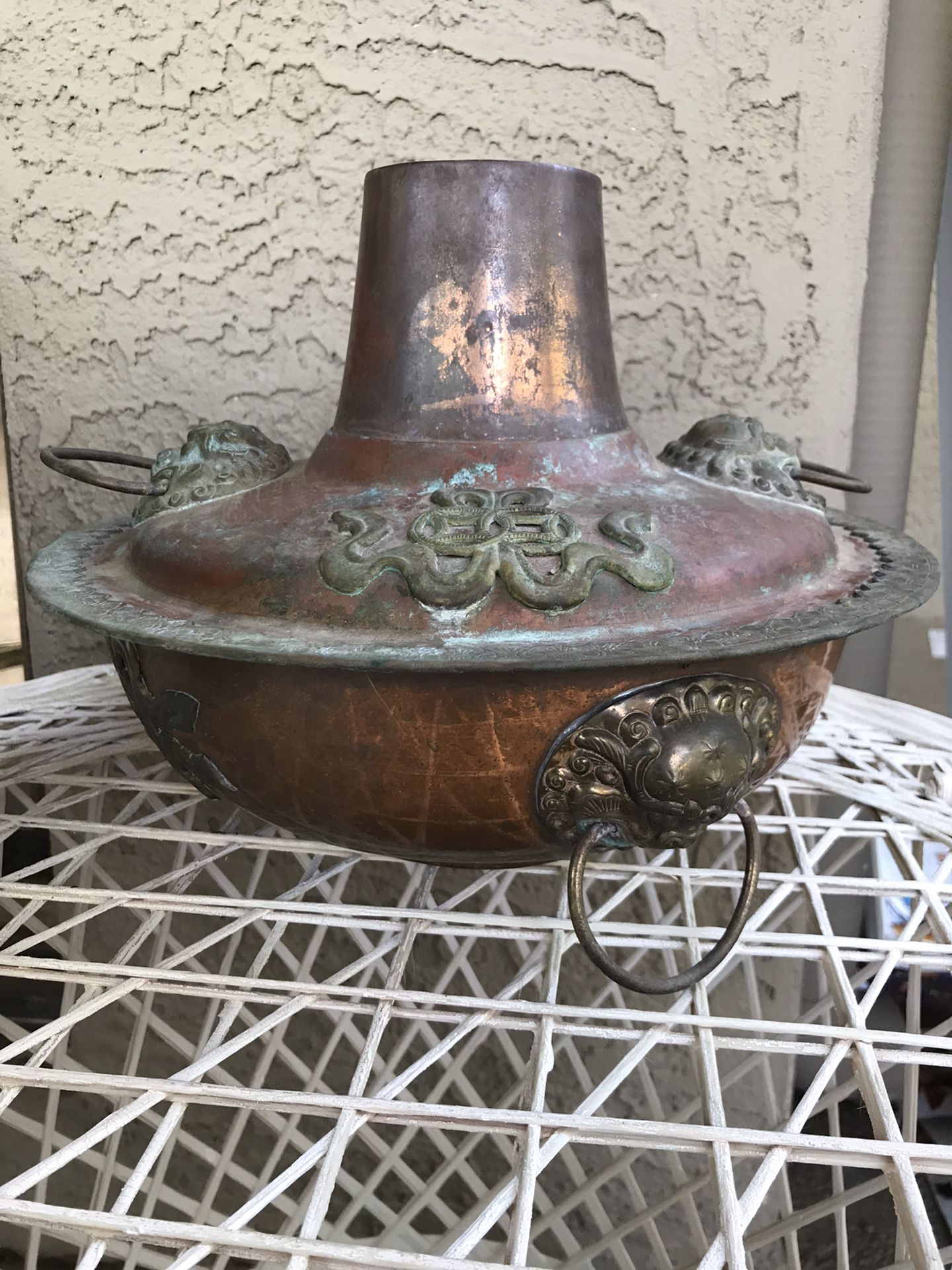 Antique copper brass Asian hot pot cooker