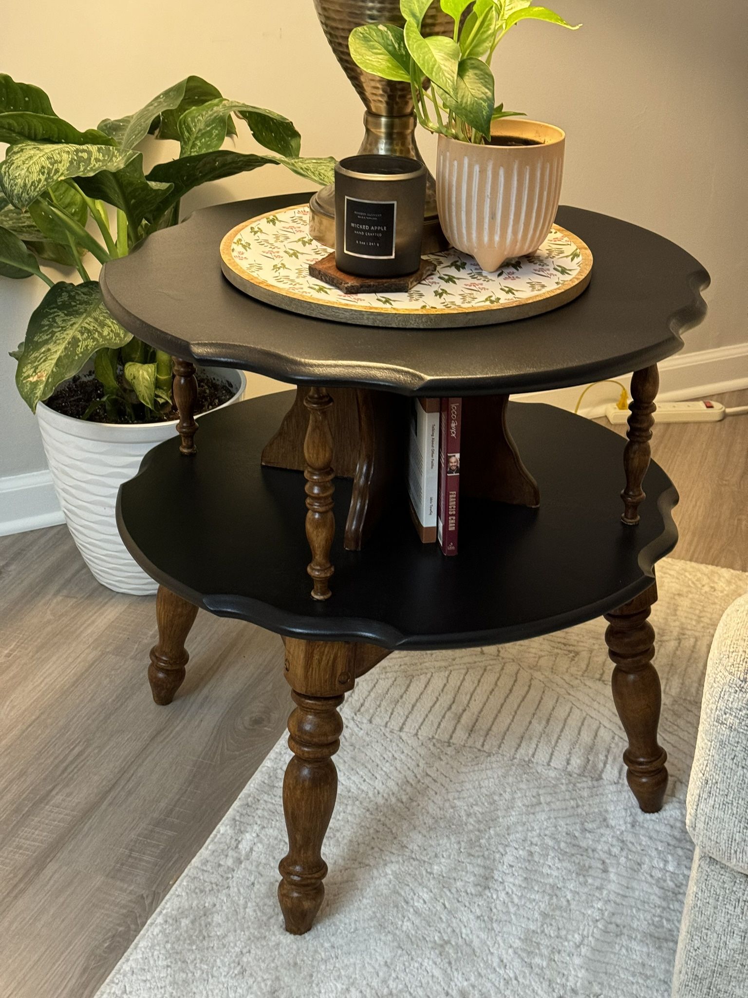 Round refinished end table