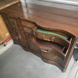 Elegant Antique Buffet Sideboard – Rich Wood, Felt-Lined Drawers – 72" Wide

