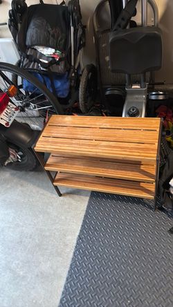 Bamboo and metal shoe rack