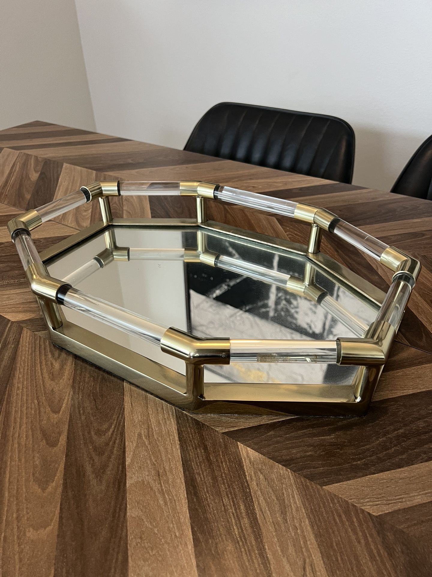 17x12x3 decorativer mirrored tray with gold and acrylic accents