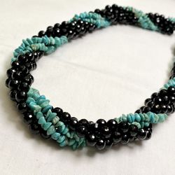 Twisted Turquoise And Black Rope Necklace