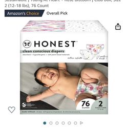 The Honest Company Clean Conscious Diapers | Plant-Based, Sustainable | Young At Heart + Rose Blossom | Club Box, Size 2 (12-18 lbs), 76 Count