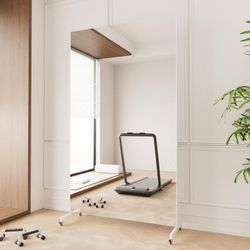 brisafe Home Gym Mirror 360° Swivel on Wheels, 79" X 47" Extra Large Full Body Rolling Mirror for Yoga, Nano Film Super Lightweight Unbreakable Floor 