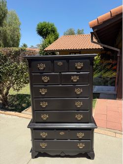 Beautiful Vintage Solid Wood Black  Chest-on-Chest Tallboy Dresser (Read Description)