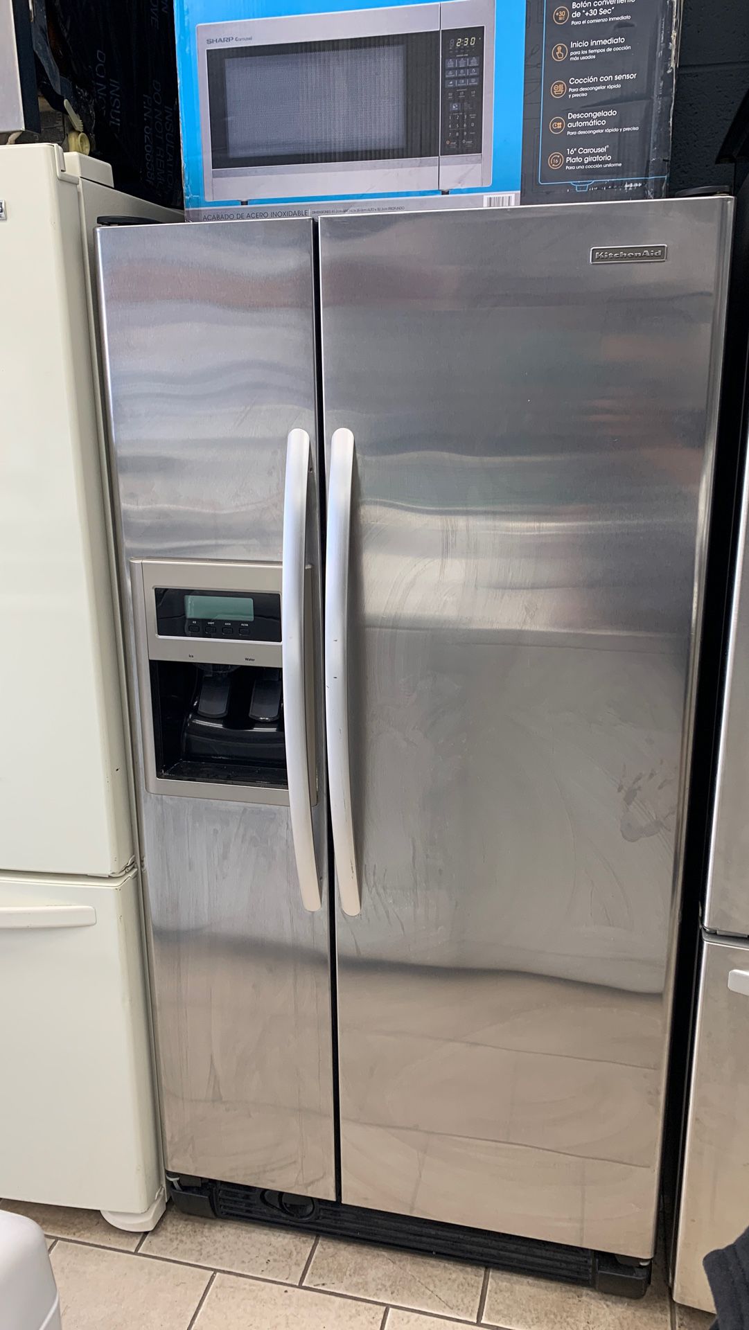 Kitchen aid side by side counter depth stainless steel refrigerator