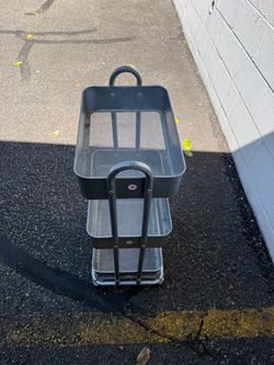 Black Metal Mesh 3-Tier Rolling Cart