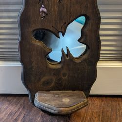 Vintage Wood Butterfly Mirror With Shelf 