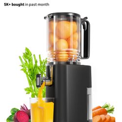 Cold Press Juicer, 5.5inch Wide Feed Chute Juicer Machine, Slow Masticating Juicer for Whole Vegetables & Fruits, Black 