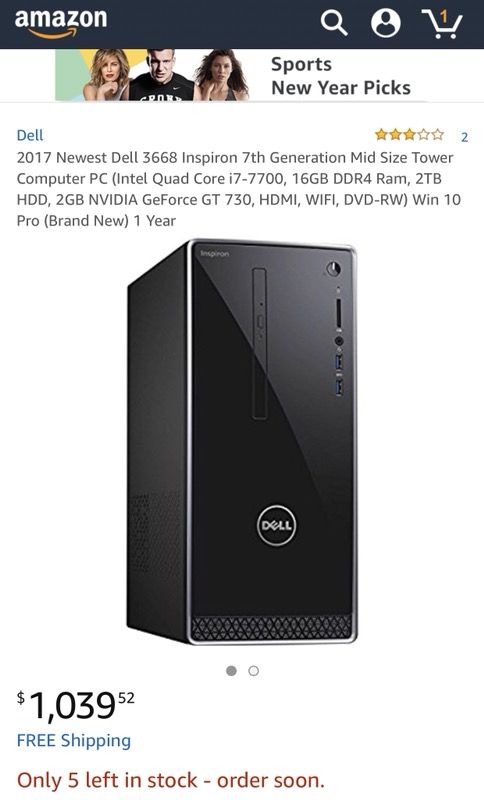 Dell Inspiron 3668 Desktop Mid size Tower i7 7700 , 16GB RAM
