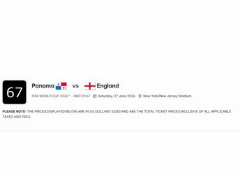 2 FIFA World Cup 2026 Tickets – England vs Panama – Section 328 – New York/New Jersey