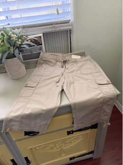 Beige Cargo Capri Pants