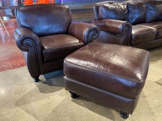 ABBYSON Mortara Brown Leather Chair & Ottoman