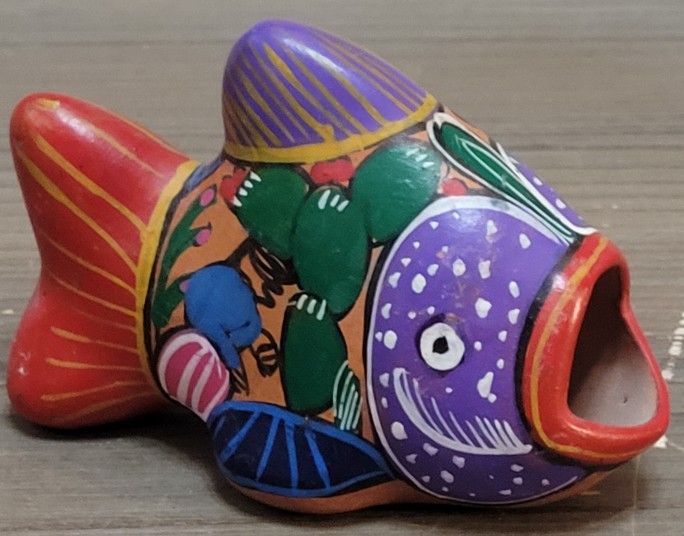 Vtg Mexican Talavera Pottery Ceramic Terracotta Fish Wide Mouth Decor