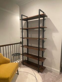Industrial 5-Tier Bookshelf Metal and Wood