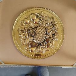 Hammered Brass Metal Wall Pocket Fruit Motif Made in England Vintage Hanging Decor