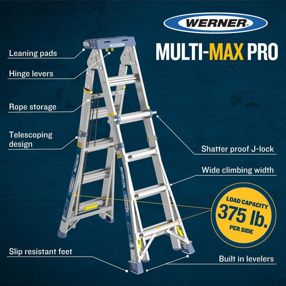 Werner 20 ft. Reach Aluminum Multi-Max Pro Multi-Position Ladder, 375 lbs. Load Capacity