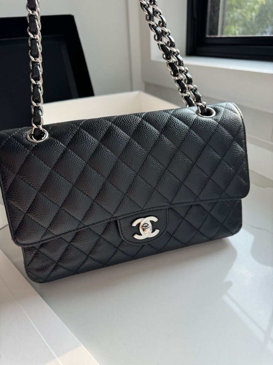 Classic Flap Bag – Black Caviar Leather with Silver Hardware Chanel – Gently Used