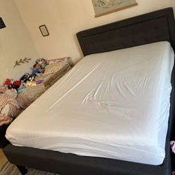 Queen bed frame upholstered  first come first serve