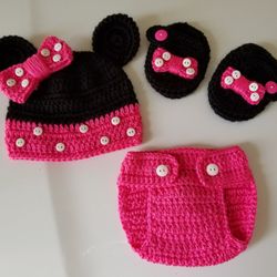 Crochet Baby Girl Minnie Mouse Inspired Outfit Photo Prop 