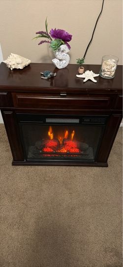 Electric Fireplace with Wood Mantel