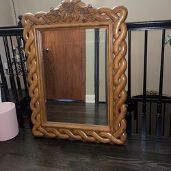 Solid Wood Mirror With Floral Carving 