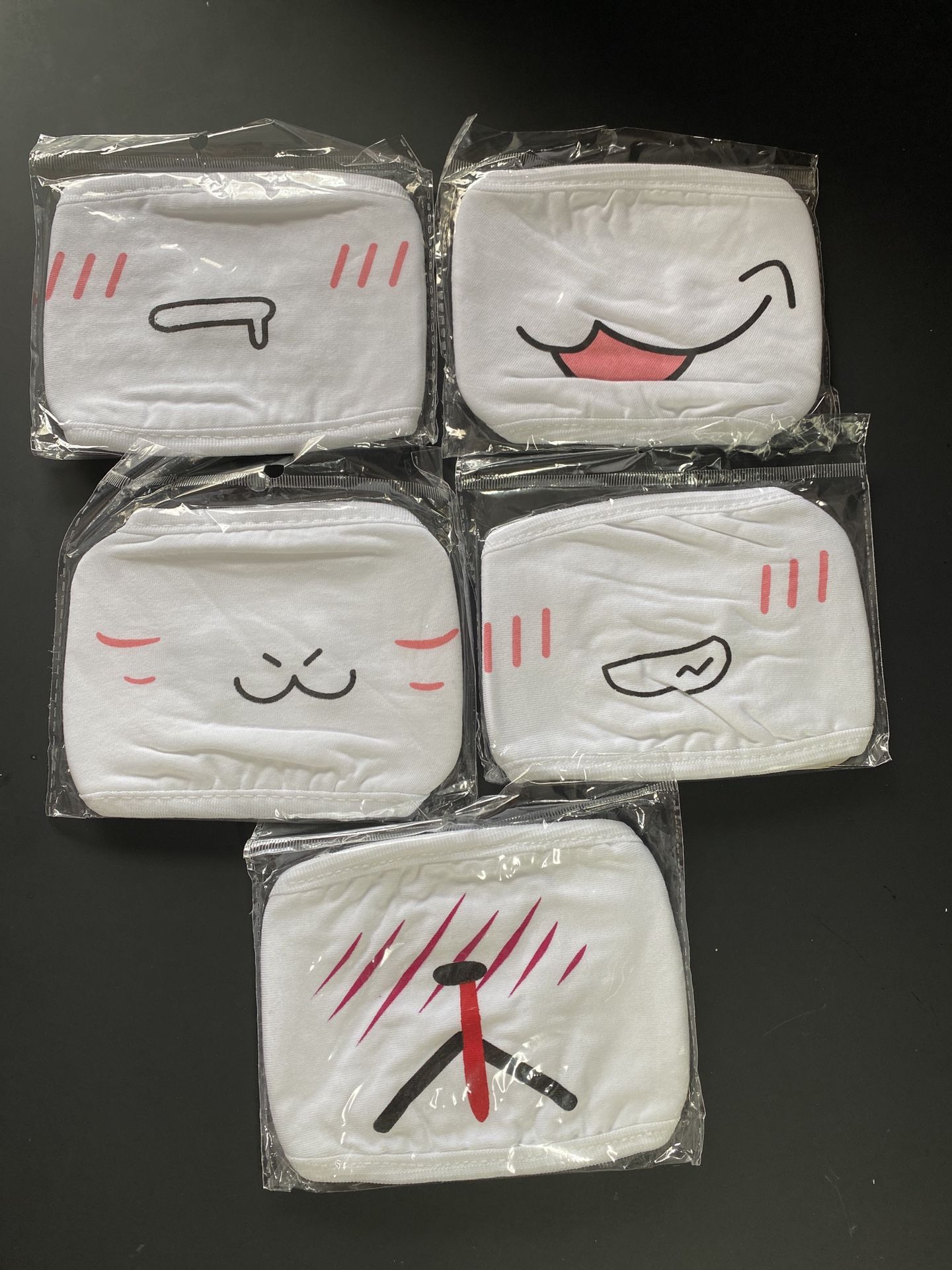 5 Pack Anti-Dust Anime Mouth Mask Cute Kaomoji Face Mask Emoticon Mask