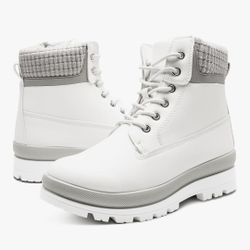 Waluzs Womens White Winter Snow Boots Combat Boots for women Waterproof Fur Lined Ankle Booties Non