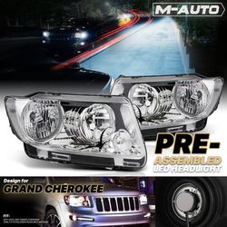 New Headlight Lamp Assembly W/ 2 Pairs Pre-Assembled LED Bulbs for 11 12 13 Jeep Grand Cherokee, Black Housing Clear Lens Clear Corner  New in box A06