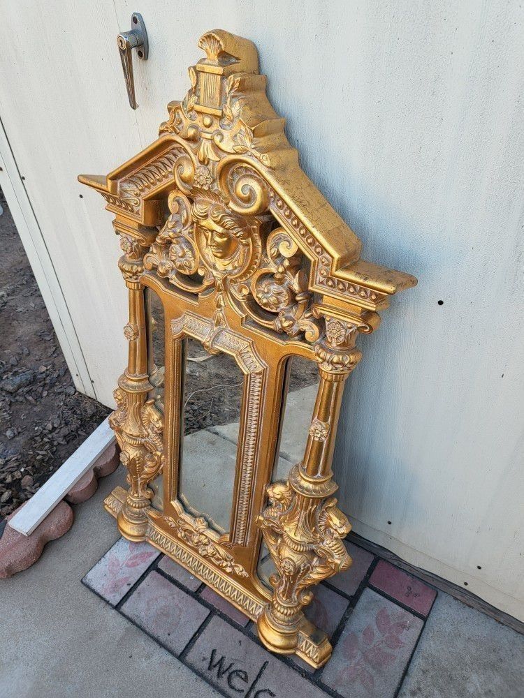 Mid Century Gold Gilt Versace Style Louis XIV Designer Mirror Vintage Antique