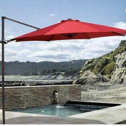 Grand Patio Outdoor Market Cantilever Steerable Large Umbrella, 10ft, Red