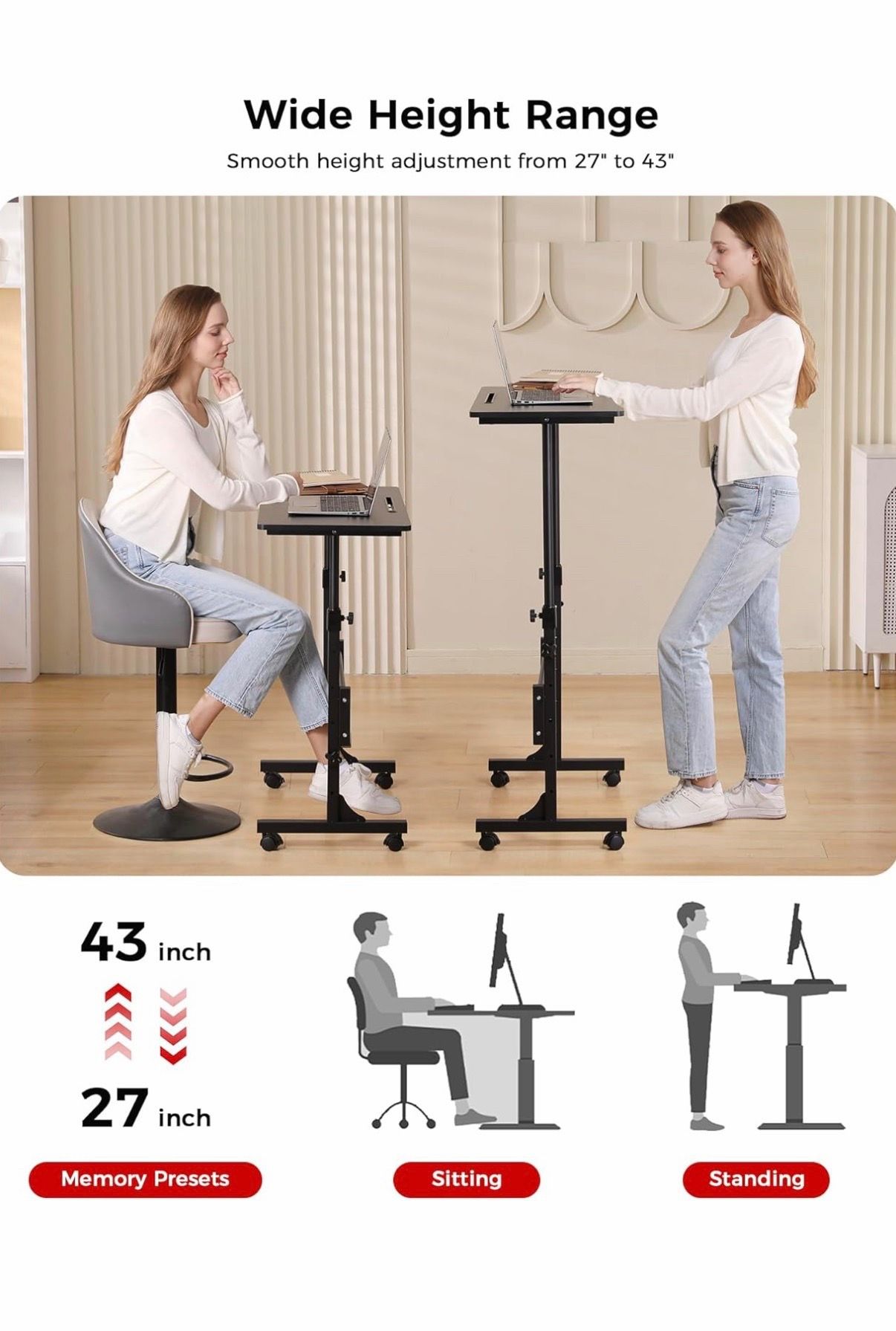 Standing desk adjustable height