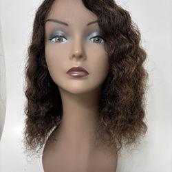 Dark Brown with Reddish Highlights Human Hair Wig - Curly 12” Inches -Preowned