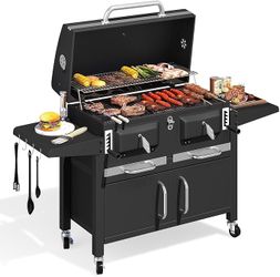 MELLCOM 36 In Large Charcoal Grills - 620 Sq.In Oversized BBQ Area with Storage Cabinet &