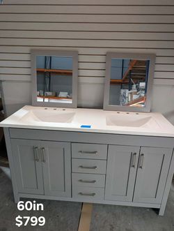 60in Double Bathroom Vanity With Top And Mirrors