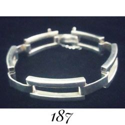 7.25" x 12mm Solid Sterling Silver Rectangle Link Bracelet w Foldover Clasp, Made in Mexico