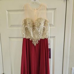 Red/ Gold Prom Dress Size 12