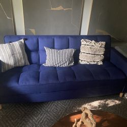 Two blue couches