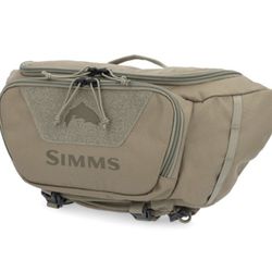 Simms Tributary Fly Fishing Lumbar Pack / Sling Pack, Tan, w Forceps, Nippers, 2x Zingers, Fly Float