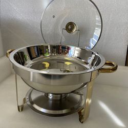 Round Chafing Dish Buffet Stainless Steel with Lid Holder 5 Quart