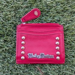 Harley-Davidson Red Studded Leather Card Holder & Coin Purse – Tattoo Print Lining
