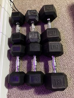 230lb Heavy Rubber Hex Dumbbell Set (30lb, 35lb, 50lb Pairs) - Great Condition