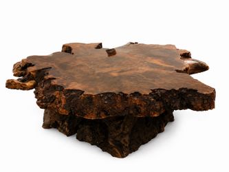 Rare Burlwood coffee table with crystal formations  one of a kind.