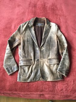 Kenneth Cole Reaction Leather Sports Jacket Size Small/Antique Brown/Tan