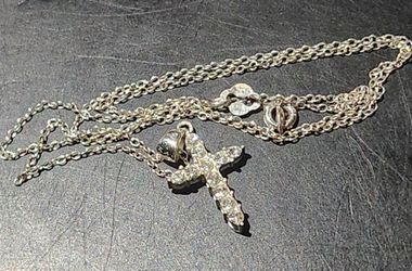 VINTAGE STAMPED 925 STERLING SILVER CZ PAVE CROSS CRUCIFIX PENDANT NECKLACE STERLING SILVER LINK CHAIN