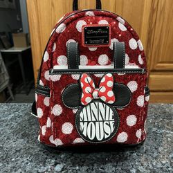 Disney Parks Red Minnie Mouse Sequin Headband Holder Backpack .  Brand New With Tags 